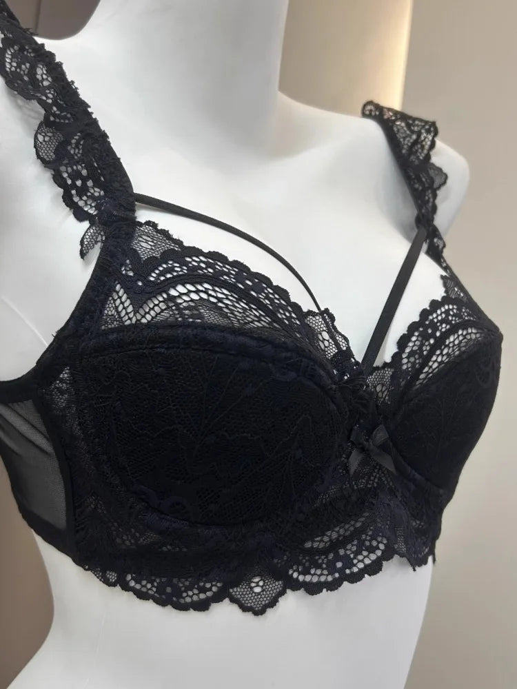 MOYISU Minimizer Bra French Lace for Large Bust, Anti Sagging Full Coverage Push Up Underwire Set, Sensuous Women Sexy Bra &amp; Set