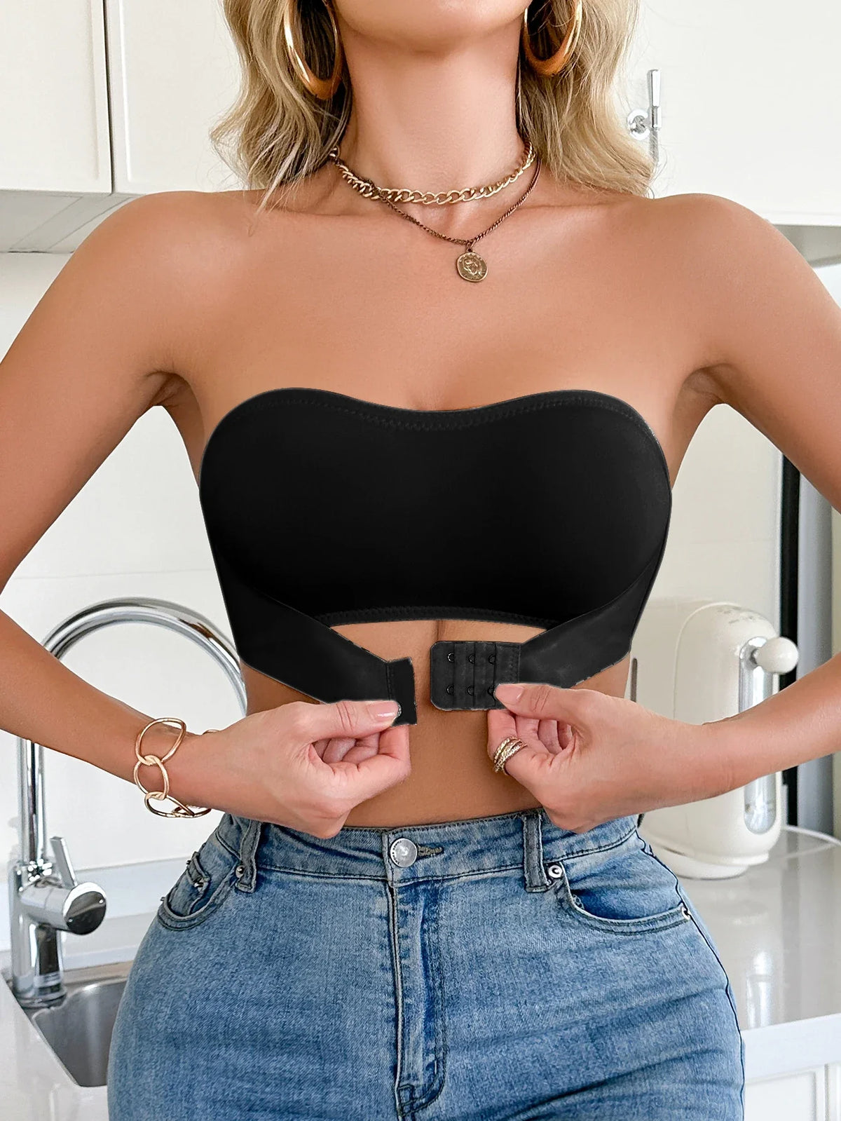Summer Solid Color Strapless Wireless Women&