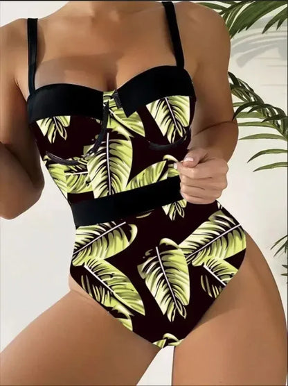 Print Push Up Swimsuit One Piece Swimwear Women High Waisted Swimming Suit Brazilian Monokini Bodysuit Beach Wear Bathing Suit