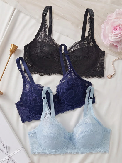 3 Colors PCS Lace Women Bras Cutout Lace Underwire Thin Push Up Bra French Breathable Lace Sexy Bras