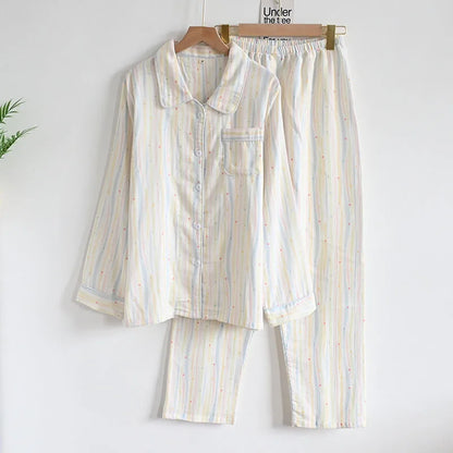 Cartoon Print Pajamas 2 Piece Long Sleeve Trousers Suit Women Soft Cotton Home Wear Summer New Sleepwear Pijamas Loungewear