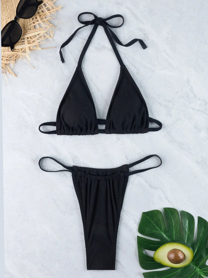 Sexy Micro Bikini 2024 Woman Swimsuit White Ribbed Swimwear Women String Thong Bikinis Set Female Bathing Suit Beachwear Biquini