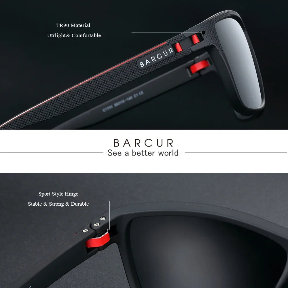 BARCUR Sports Polarized Sunglasses for Men Lightweight TR90 Square Fishing &amp; Travel Eyewear UV400 Protection Men Accessory