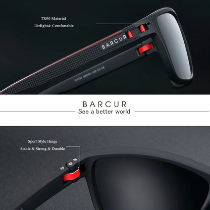 BARCUR Sports Polarized Sunglasses for Men Lightweight TR90 Square Fishing &amp; Travel Eyewear UV400 Protection Men Accessory