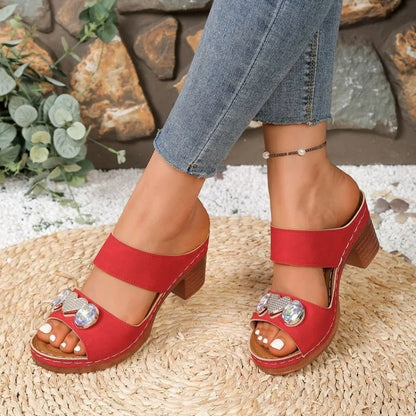 High Heel Sandals for Women 2026 Summer Thick Sole Square Heeled Slippers Chunky Platform Shoes