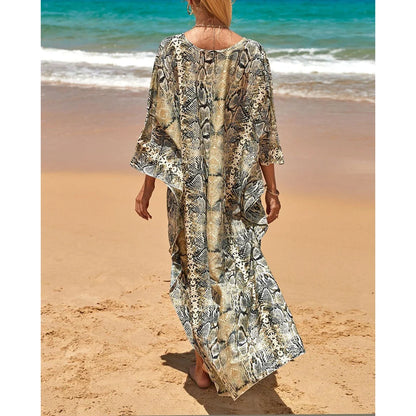 Sexy Zebra Printed V Neck Tunic Beach Cover Up Cover-ups Beach Dress Beach Wear Beachwear Beach Long Dress Female Women V4159