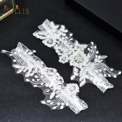 K03 2 PCS Sexy Lace Flower Crystal  Pearls Wedding Garter Belt Thigh Ring Bridal Leg Garter Stocking Garter Belt Girl Women