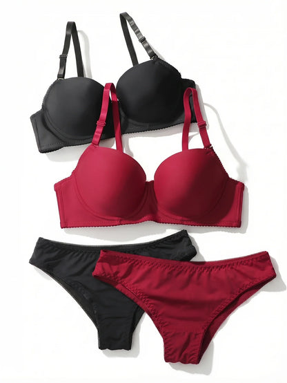 hot selling 2 set Solid Lingerie Set For Women Gathering Push Up Bra daily Women Underwear Set For Date Night Sexy Lingeri J2611