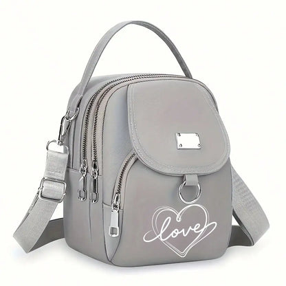 Heart Love Print Shoulder Bag - Compact Crossbody With Adjustable Strap And Ample Capacity