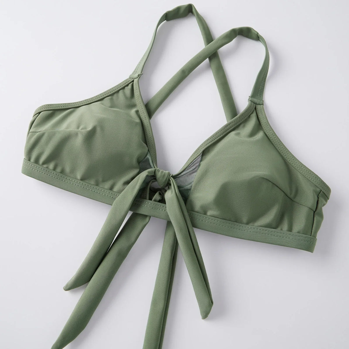 Women 2 Piece Bikini Set Fashion Solid Color Sleeveless Tie up Front Bra and Low Waist Briefs Summer Holiday Bathing Suit