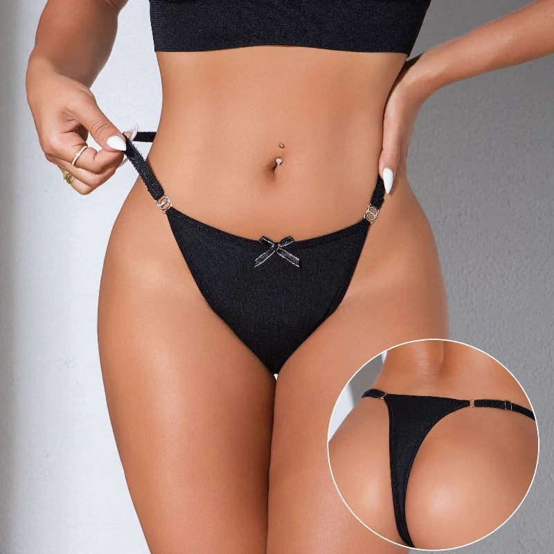1pcs Low-Rise Sexy Women G-string Solid Bow Decor Elegant Women&