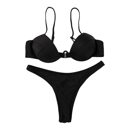 Women Push Up Two Piece Bikini Swimsuits Solid Color Bra Padded Swimwear Bathing Suit