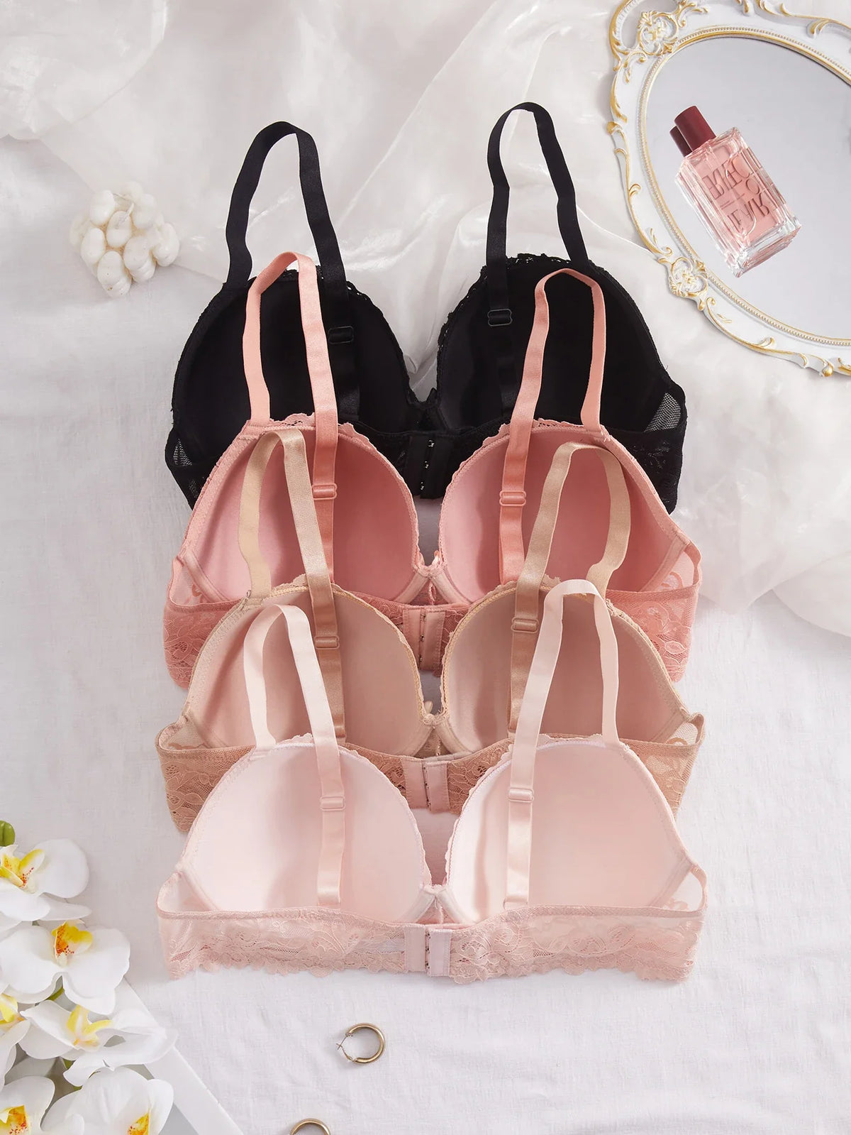 4Pcs Daily Plus Size Floral Lace Women&