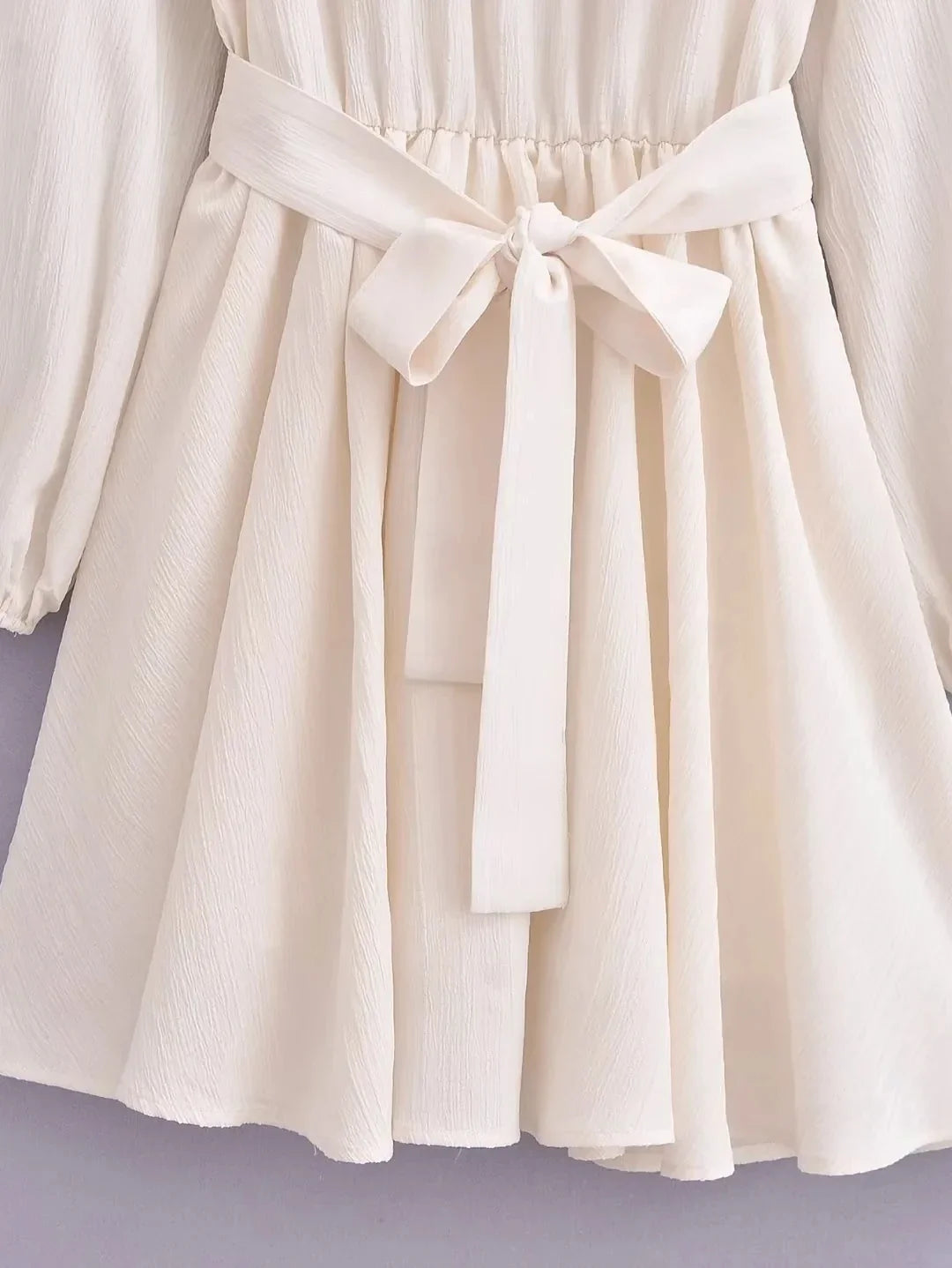 Foridol Ruffles Tierred Beige Lantern Sleeve Women&