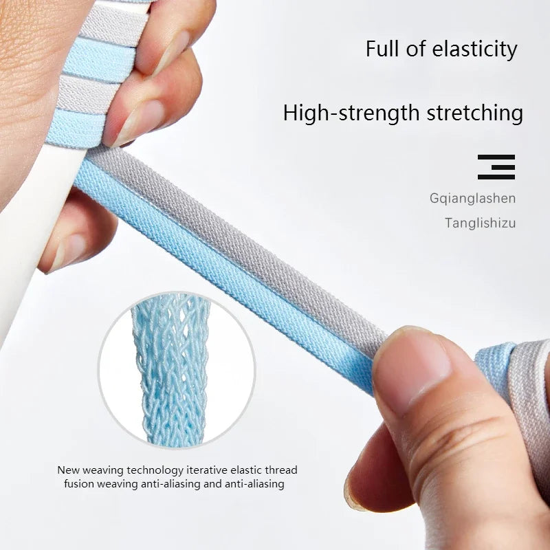 1 Pair Flat Elastic No-Tie Shoe Laces for Sneakers Tennis Shoes Quick Clip-On Shoelaces Accessories for Kids &amp; Adults