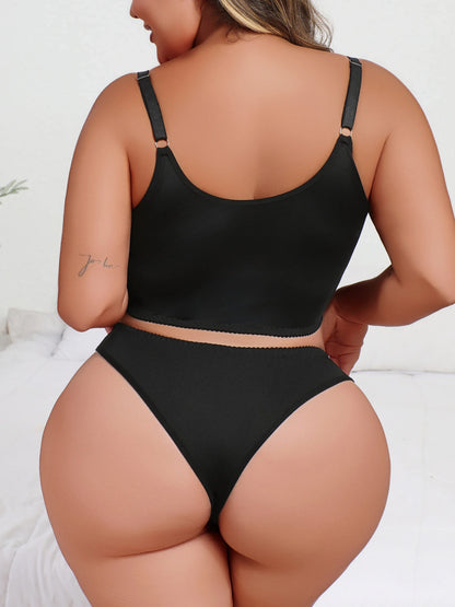 New Arrival Plus Size Sexy Black &amp; White Lace Lingerie Set, Push-up Cami Bra Panty Two-piece