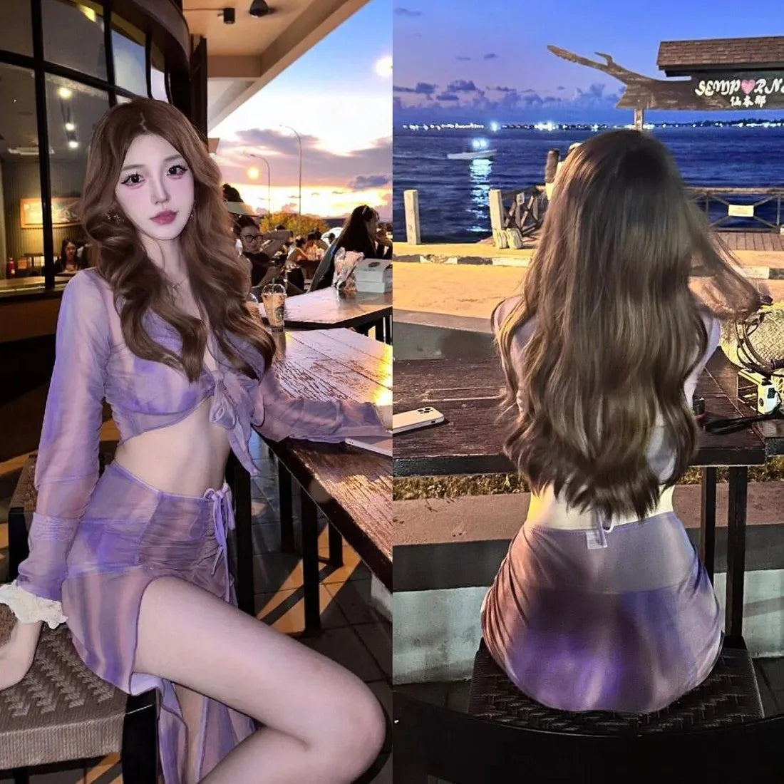 Split Bikini Four Piece Set, Purple Charm, High-end Feeling, Hot Spring Beach Vacation Swimsuit, Women&