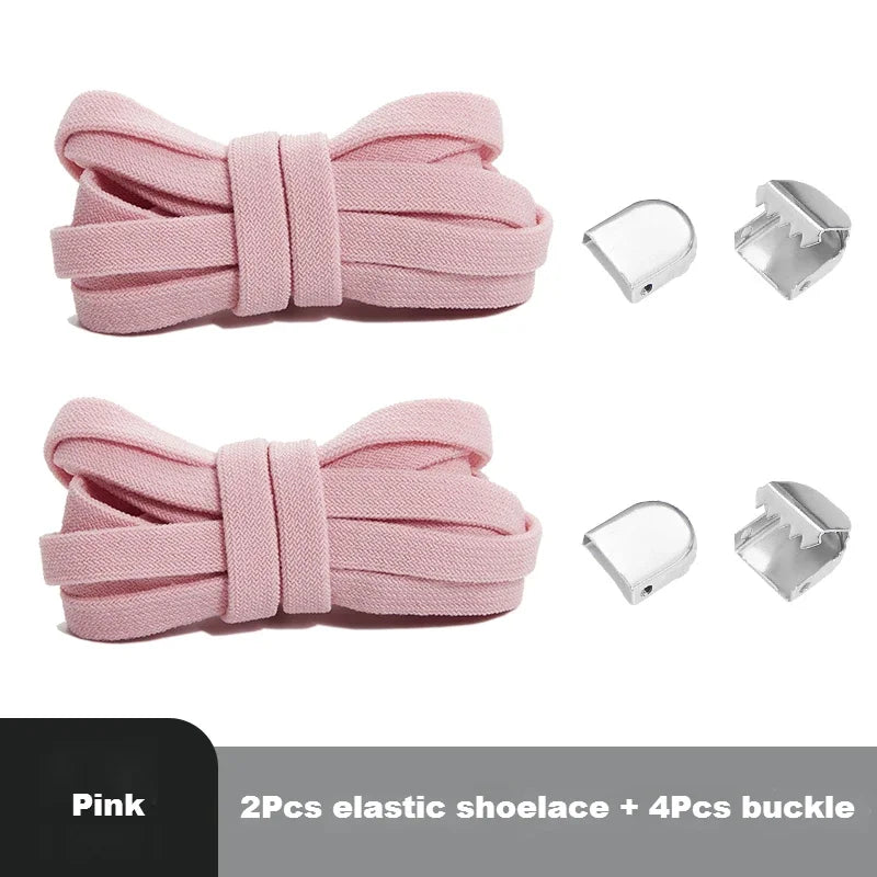 1 Pair Flat Elastic No-Tie Shoe Laces for Sneakers Tennis Shoes Quick Clip-On Shoelaces Accessories for Kids &amp; Adults