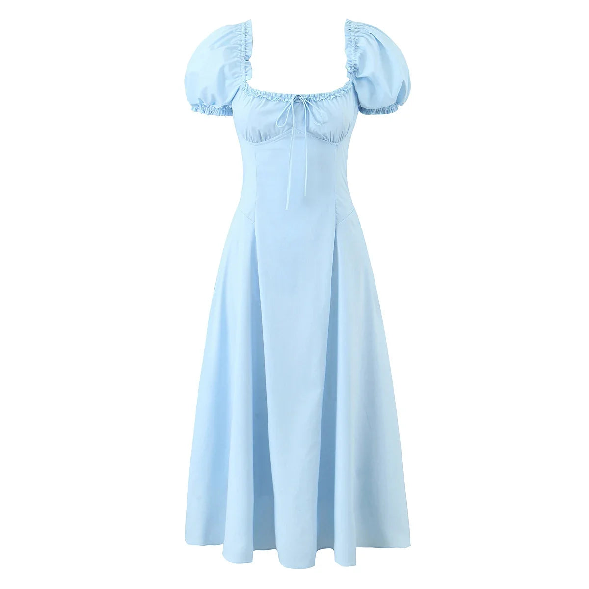 Bowknot Ruffles Light Blue Midi Dress Women&