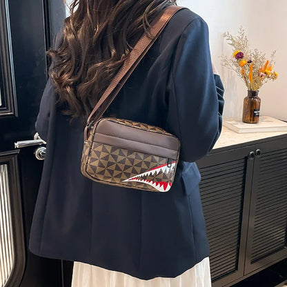 Unbranded Shark Mouth Crossbody Bag With Coin Purse And Phone Pocket - Durable Split Leather And Soft Polyester Lining