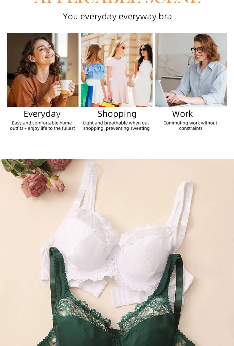 Elegant Womens Lace Bra Hollow Out Design Underwire Support Sexy Lingerie BH Tops Underwear  Plus Size A B C D E Cup