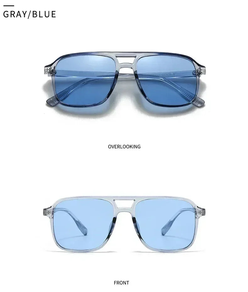SO&amp;EI Fashion Double Bridges Square Rivets Women Sunglasses Retro Men Gradient Shades UV400 Sun Glasses