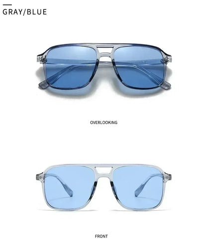 SO&amp;EI Fashion Double Bridges Square Rivets Women Sunglasses Retro Men Gradient Shades UV400 Sun Glasses