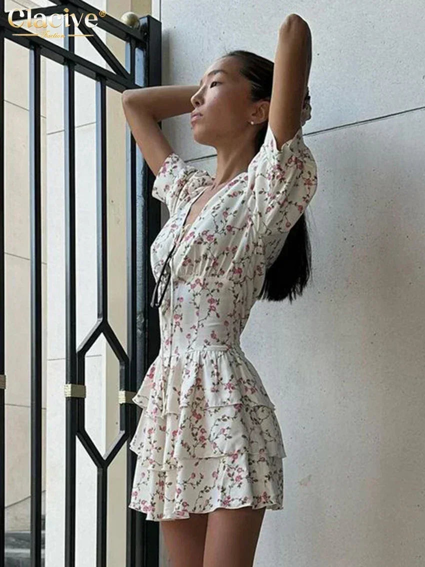 Clacive Summer Slim Print Women&