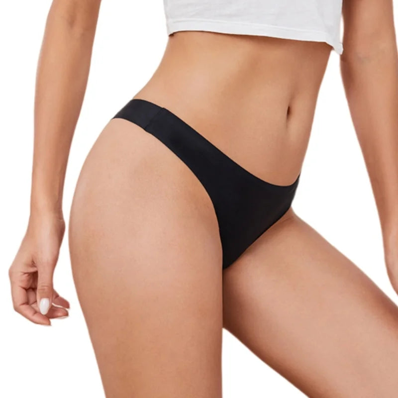 1PC Women Seamless Thongs Ice Silk T-back Solid G-String Breathable Crotch Sexy Lingerie Women&