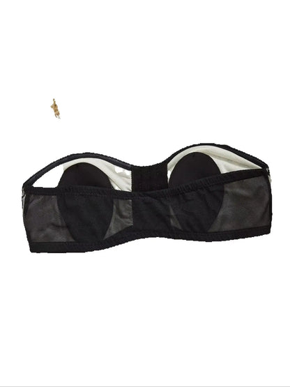 Summer Strapless Lace Bandeau Bra for Women Front Closure No Slip Bralette Padded Wireless Push Up Bra Demi Cup