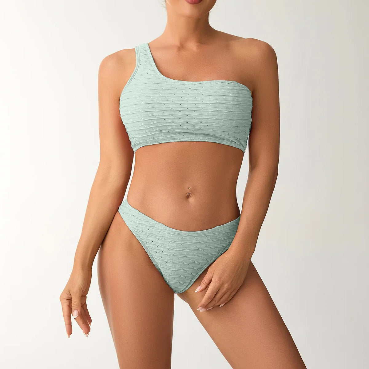 2026 New Style Breathable Quick Dry Solid Color Single Shoulder Bikini Sexy Swimsuit Women&