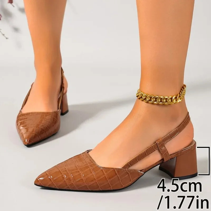 Thick Heels Breathable  High Heels Summer Sexy Pointed Toe Slingback Women&