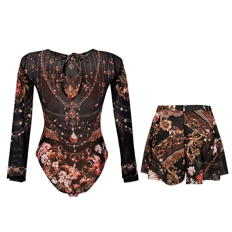 Long Sleeve Swimsuit Women Swimwear 2026 Sexy Bikinis Female Biquini Patchwork Swim Suits Print Surf Bodysuit Beachwear