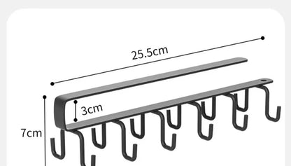Household Kitchen Cabinet Bottom Shelf Hanging Hook, Non Perforated Cloth Rack, 6-Hook Organizing Rack, Spatula Hanging Rack