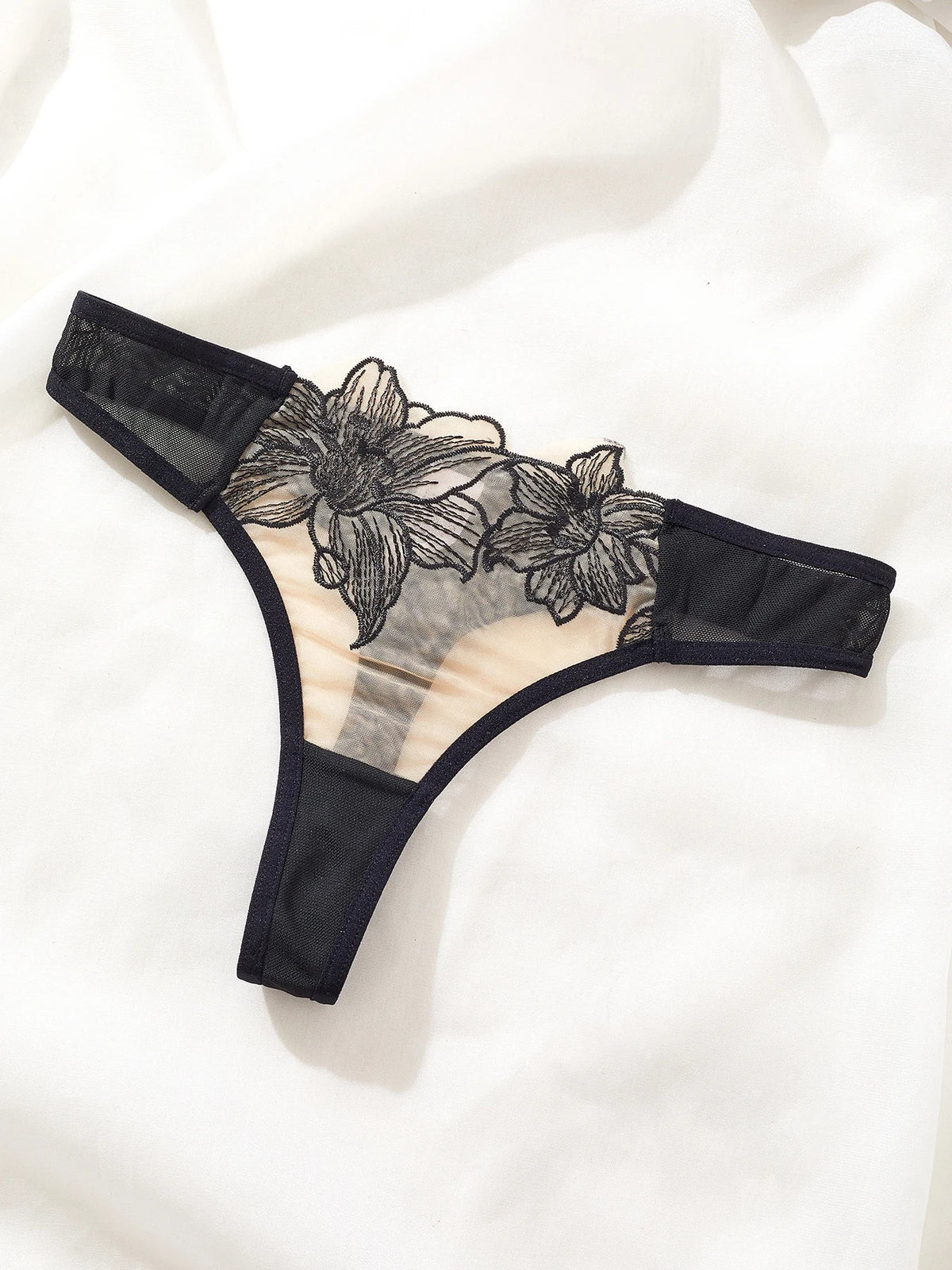 Sexy Underwire Cute Push Up Strappy Embroidered Mesh Sheer Lingerie Set See Through chick padding Panty Bra