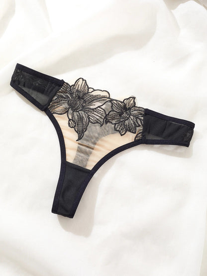 Sexy Underwire Cute Push Up Strappy Embroidered Mesh Sheer Lingerie Set See Through chick padding Panty Bra