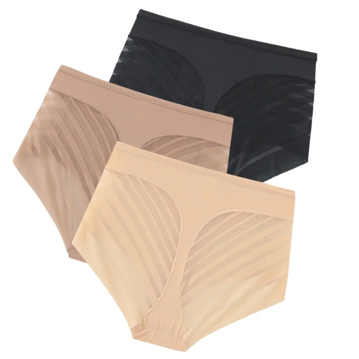 3Pcs/Set Shapewear Women Mid-Rise Shaping Briefs with Mesh Striped Back Plus Size Slimming Underwear Comfort Wear Panties M-3XL