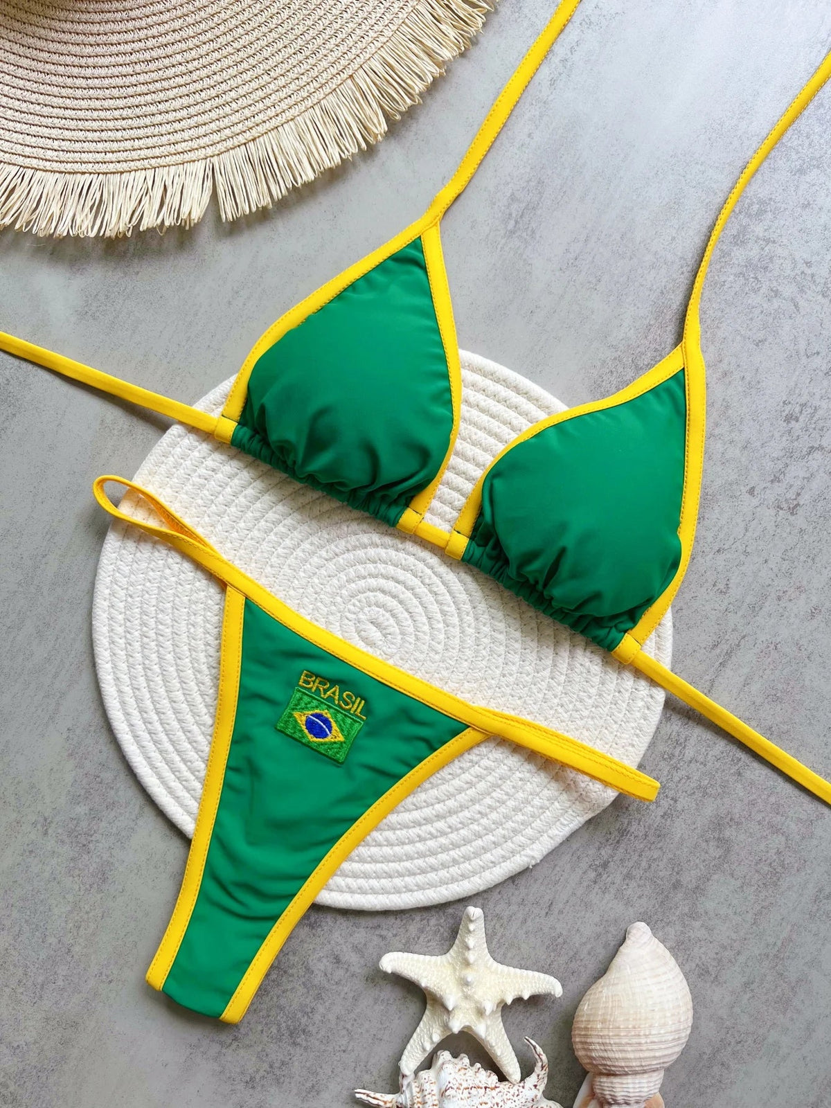 Solid color sexy embroidered Brazilian flag bikini set, women&