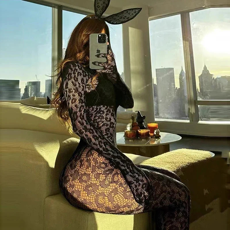 New Erotic Fishnet Bodystocking Purple Temptation Pajamas Women&