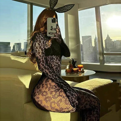 New Erotic Fishnet Bodystocking Purple Temptation Pajamas Women&