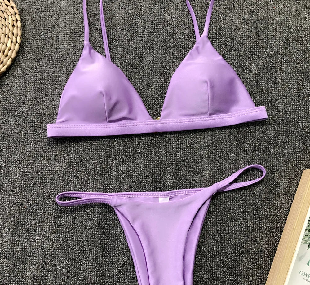 DEKA Women Sexy Solid Mini Micro Bikini Set Push-up padded Bra Thong Split Swimwear Female Bandage Bathing Suit Lacing Swimsuit