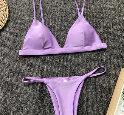 DEKA Women Sexy Solid Mini Micro Bikini Set Push-up padded Bra Thong Split Swimwear Female Bandage Bathing Suit Lacing Swimsuit