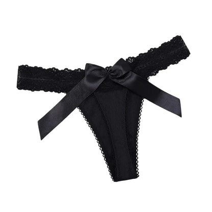 1pcs Sexy Lace Women G-string Bow Decor Elegant Lady Thongs Breathable Comfortable Sexy Lingerie Fashion Black Women Panties