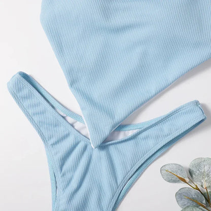 light blue Halter Bandana Bikinis Sets micro Thong sexy Swimsuit Women Swimwear Backless high cut Bathing Suit Bikini 2026 Mujer