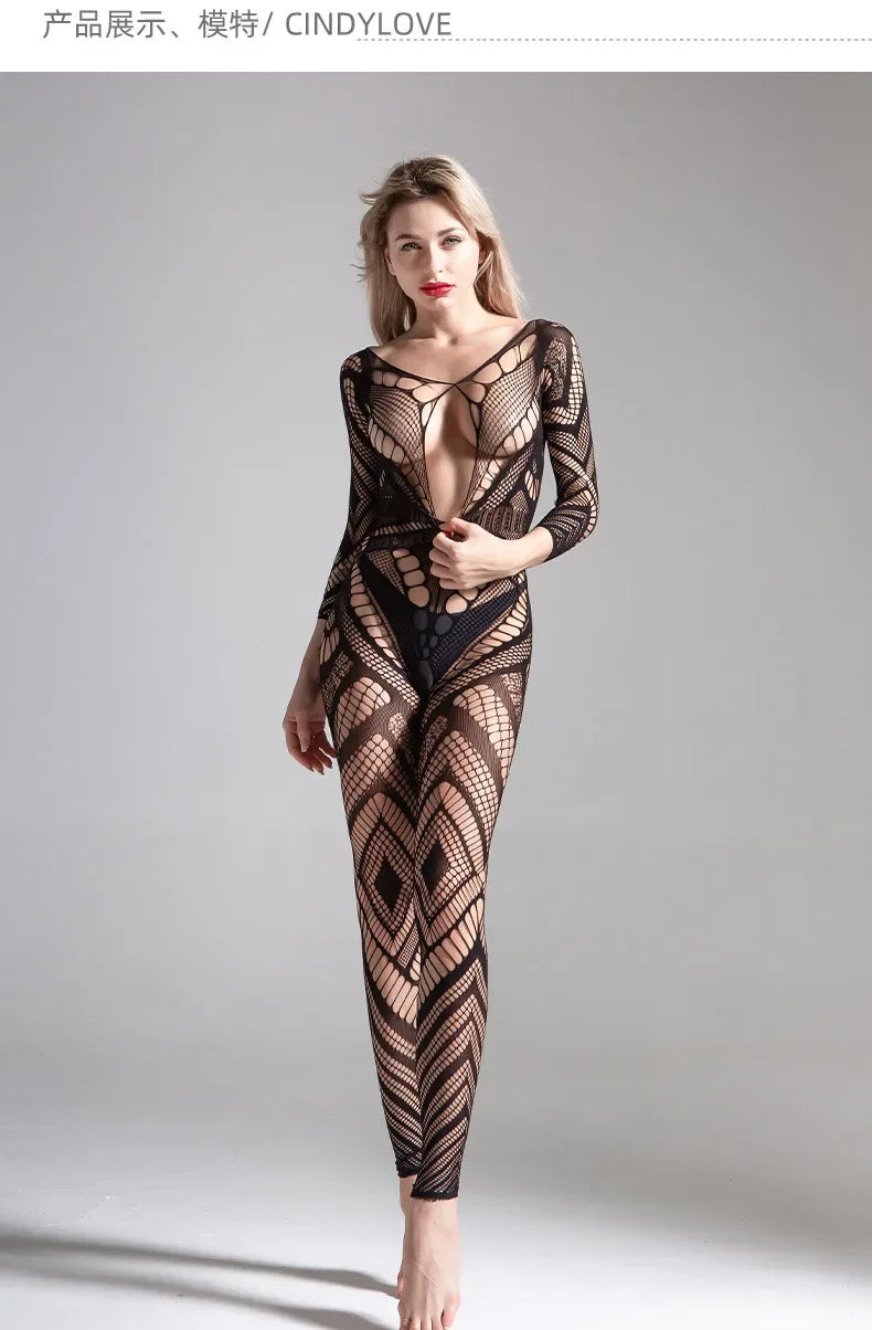 Various sexy mesh outfits, sexy lingerie jumpsuits, cutout halter bodysuits, women&