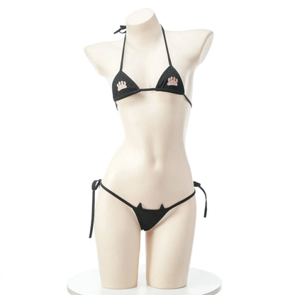Japanese Kawaii Sexy Lingerie Women Bikini Set Cat Claw Printed Three Point Micro Bra and Panties Mini Swimsuit Bathing Suit