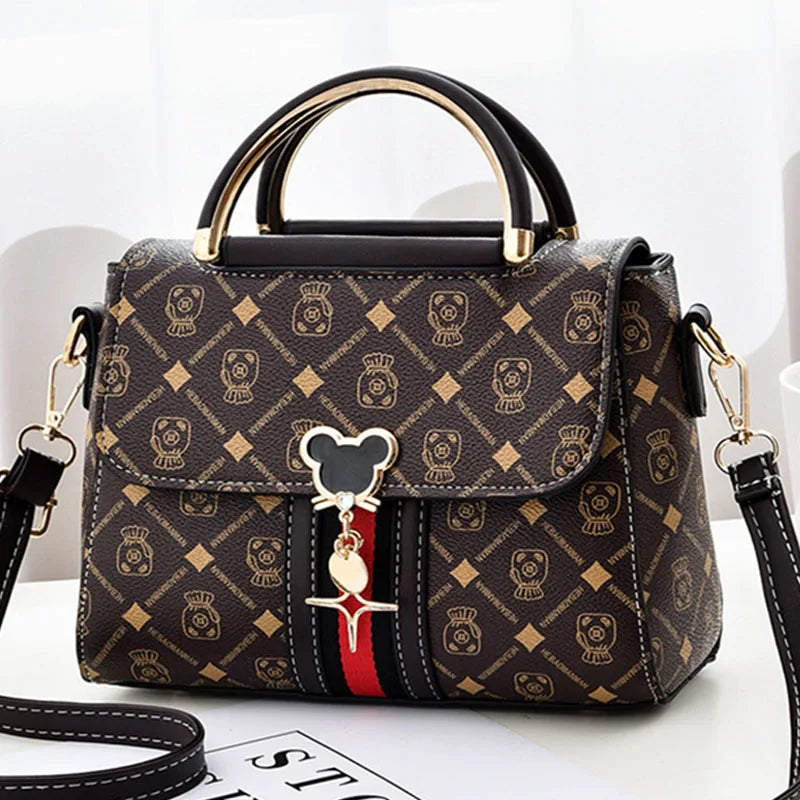 Monogram Print PU Leather Shoulder Bag For Women With Single Strap Casual Tote Bag - Versatile Everyday Accessory