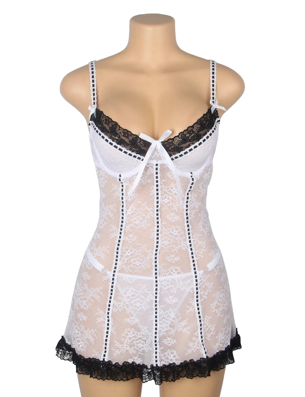 Pink Sexy Lace Ruffled Suspender Nightdress for Women Babydoll Lingerie Push Up Chemise Sleepwear