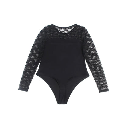 Black Lace Long Sleeve Open Crotch Bodysuit for Women Sheer Mesh Teddy Lingerie Push Up Swimwear Fabric Sexy Jumpsuit