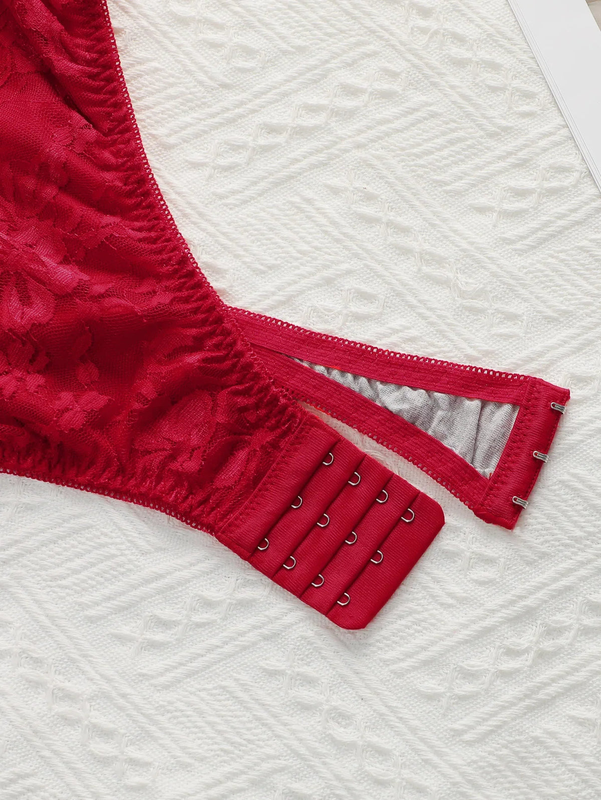 Red Lace Underwire Bodysuit Deep V Plunge Teddy Lingerie Removable Clear Strap Snap Crotch One Piece Shapewear A8188